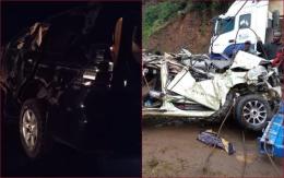 Wreckages of the vehicles involved in a road accident on the Narok-Mai Mahiu Highway.